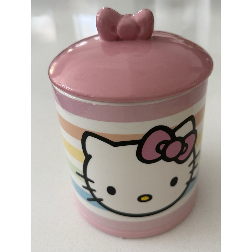 Sanrio Hello Kitty Rainbow Cookie Jar Canister Ceramic Pink